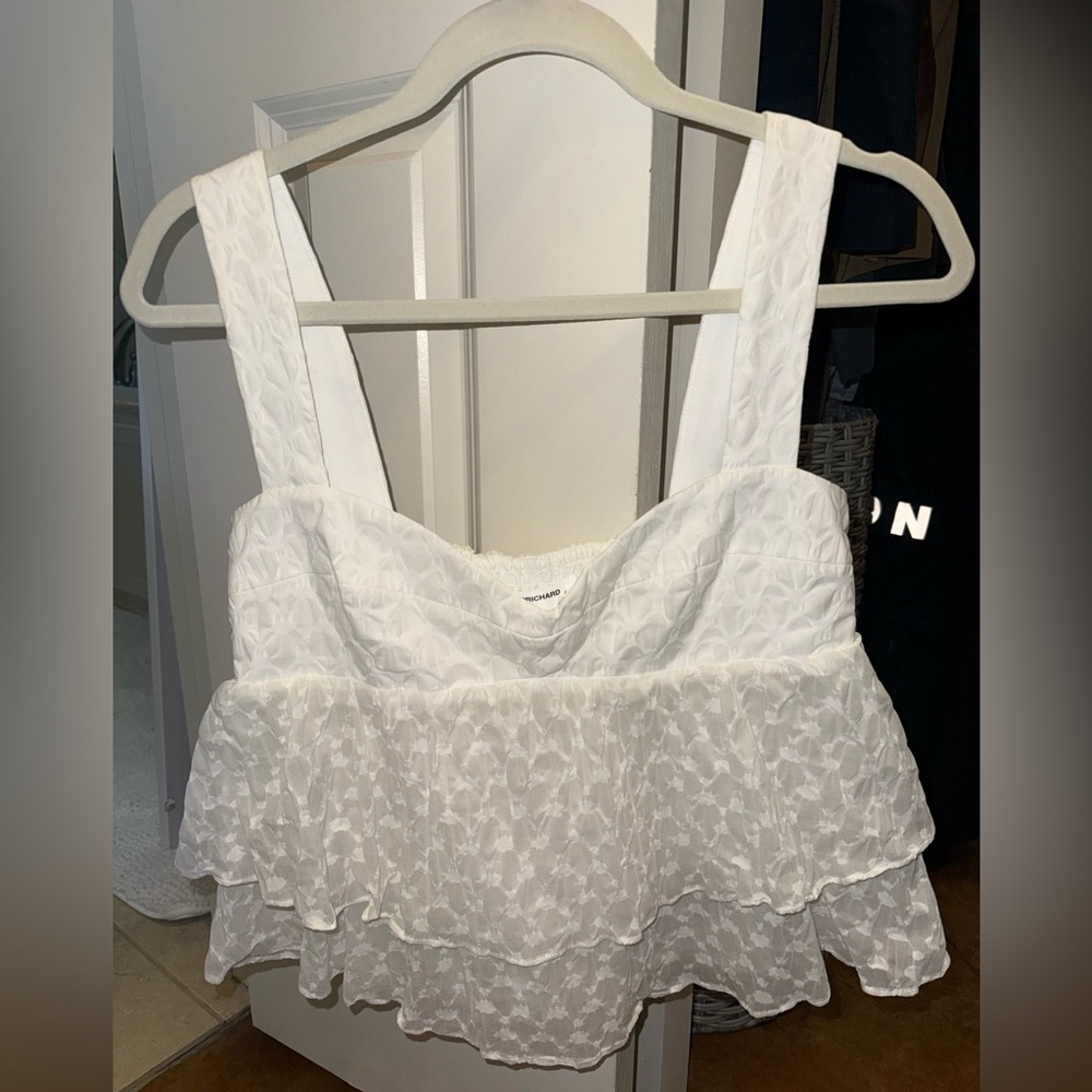Amanda Uprichard Ivory Textured Ruffle Tank Top